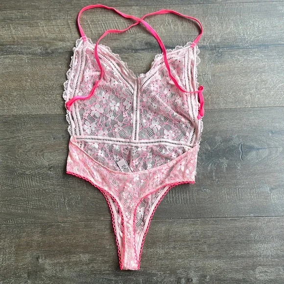Victoria's Secret hot Pink Lace Intimates Bodysuit lingerie - Picture 2 of 3